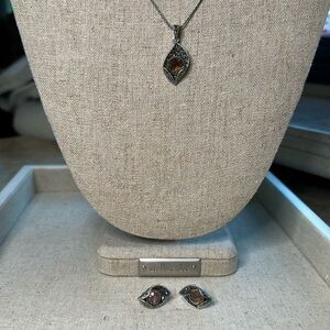 Smokey quartz and sterling silver necklace and earring set